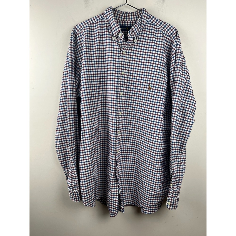 Ralph Lauren Mens XLT Tall Gingham Check Button Down Shirt Navy Burgundy White